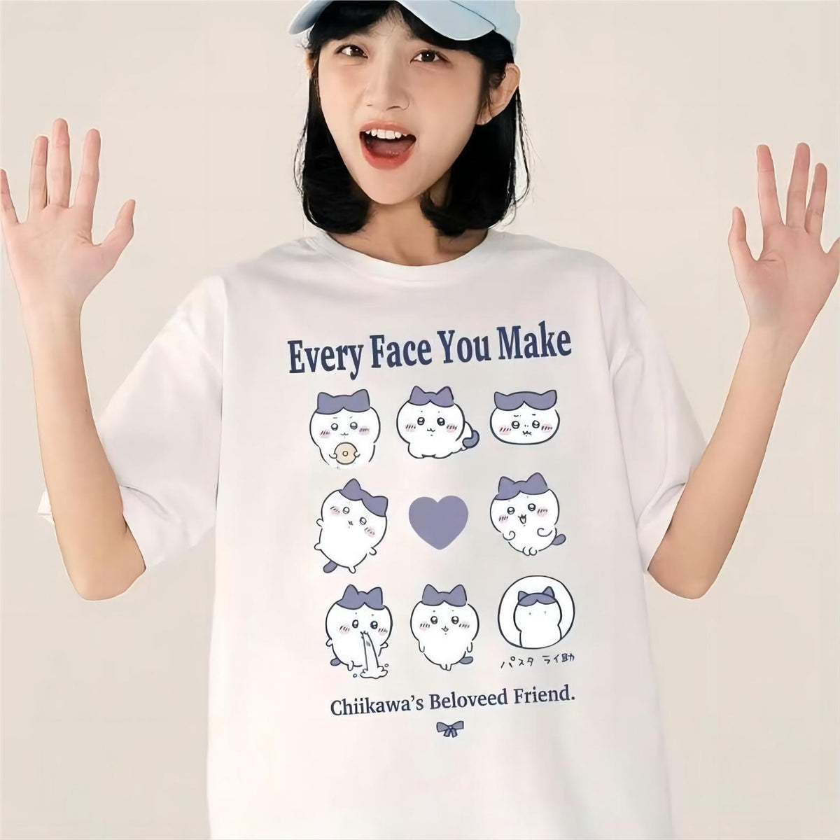 可愛いキャラ ゆるかわ トップス スタンプ ユニセックス 半袖Ｔシャツ