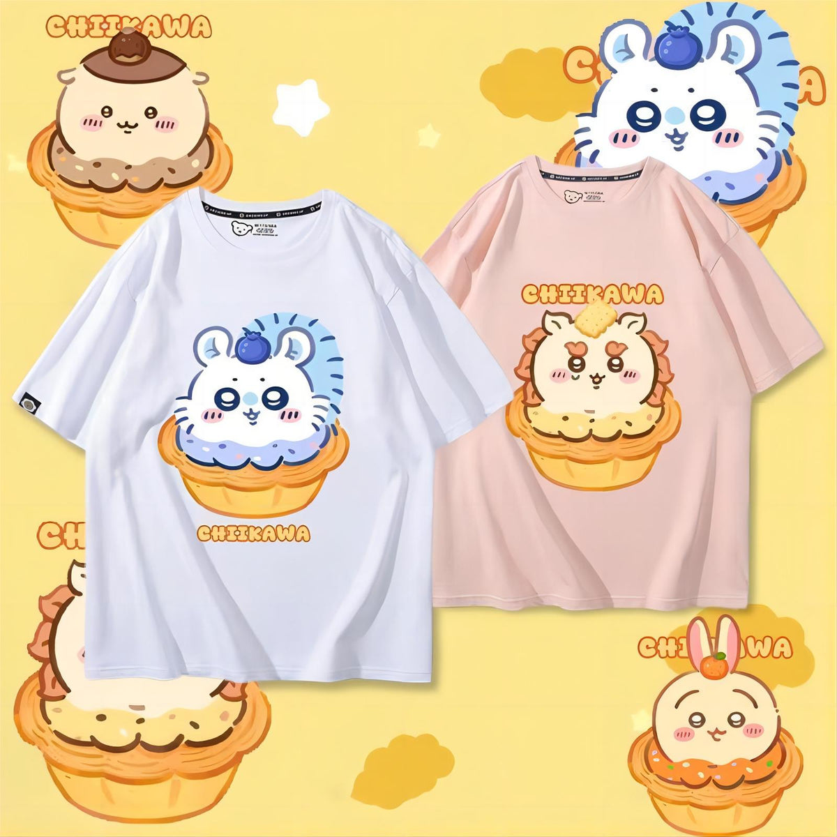 可愛いキャラ ゆるかわ トップス エッグタルト ユニセックス 半袖Ｔシャツ