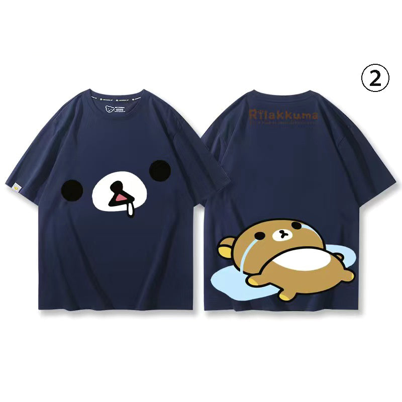キャラクターシリーズ クマプリント×半袖 綿素材 キュートデザイン ユニセックス Tシャツ