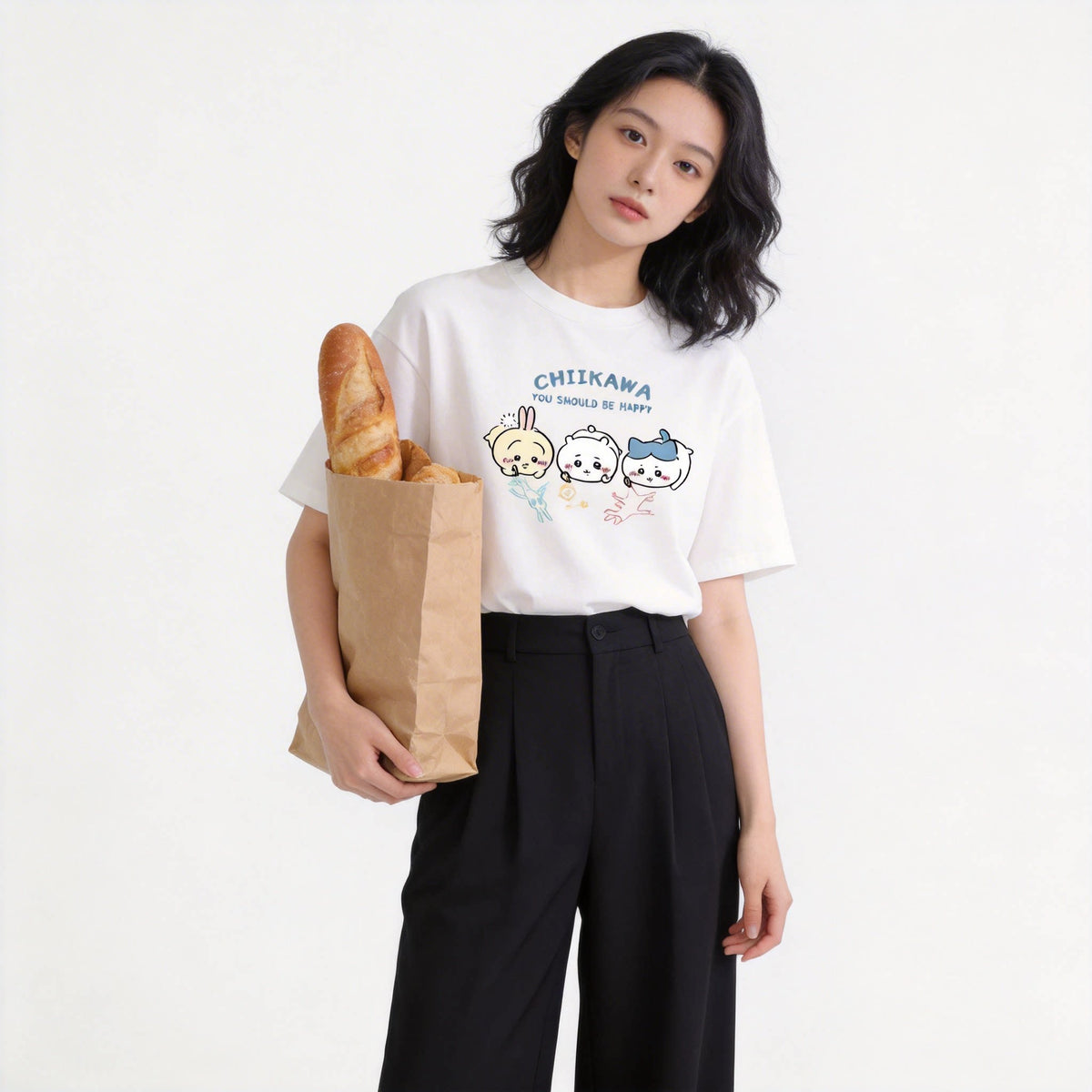 可愛いキャラ ゆるかわ トップス 絵を描く ユニセックス 半袖Ｔシャツ