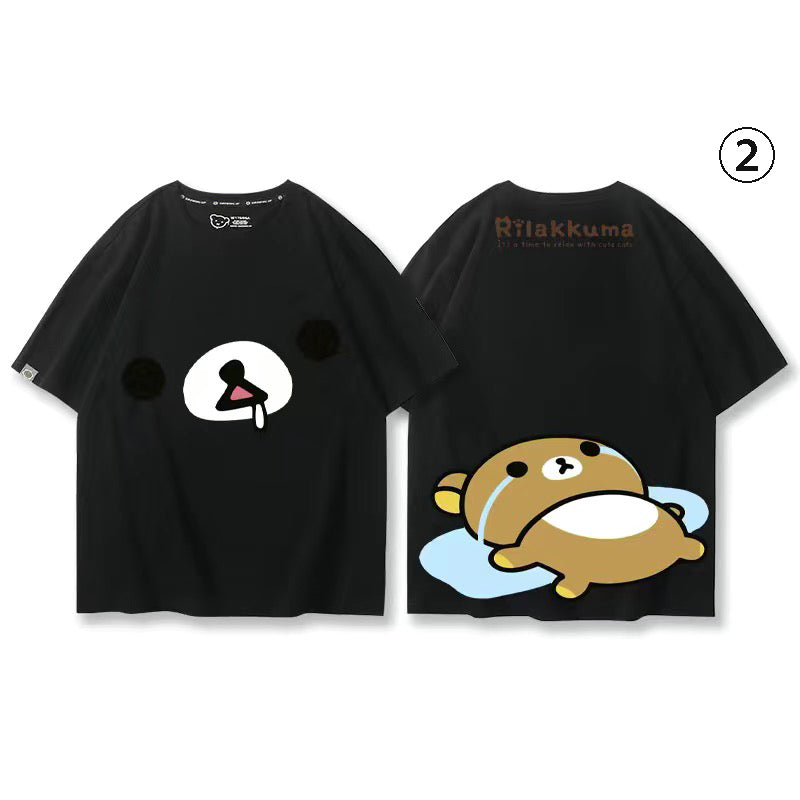キャラクターシリーズ クマプリント×半袖 綿素材 キュートデザイン ユニセックス Tシャツ