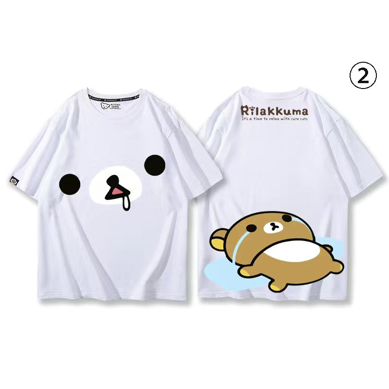 キャラクターシリーズ クマプリント×半袖 綿素材 キュートデザイン ユニセックス Tシャツ