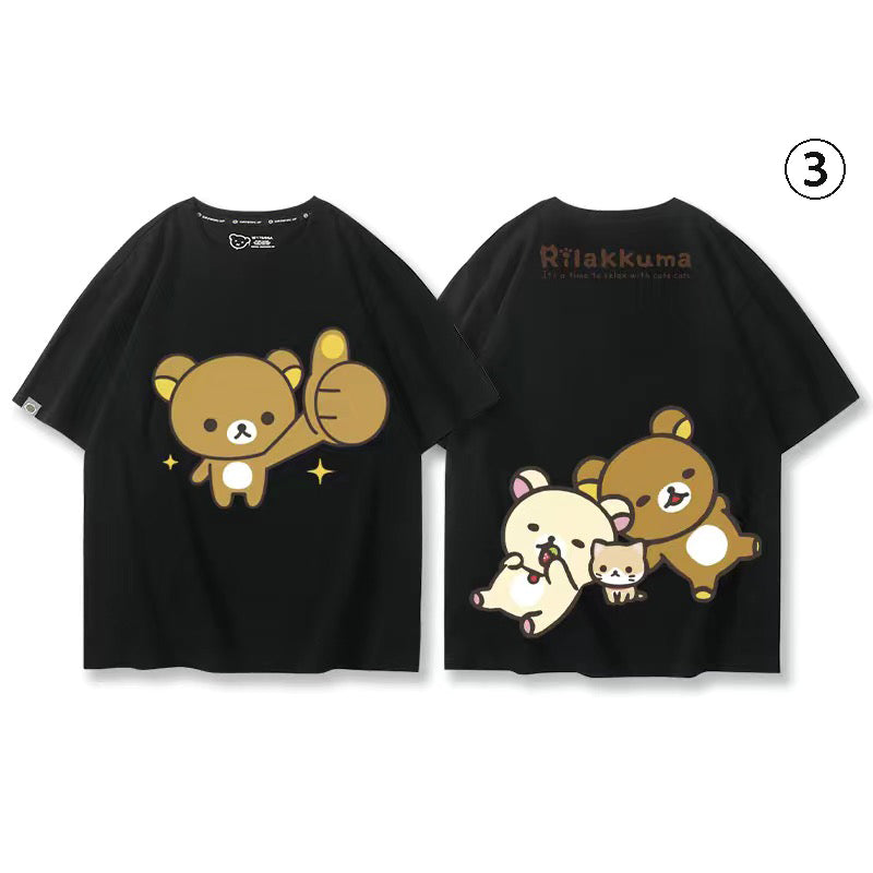 キャラクターシリーズ クマプリント×半袖 綿素材 キュートデザイン ユニセックス Tシャツ