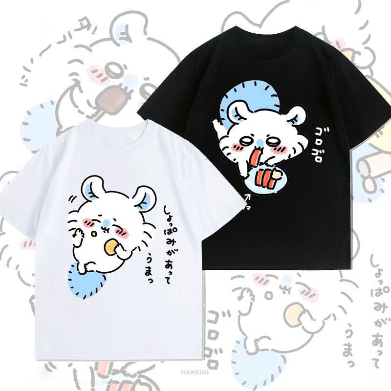 可愛いキャラ ゆるかわ トップス 食いしん坊 ユニセックス 半袖Ｔシャツ