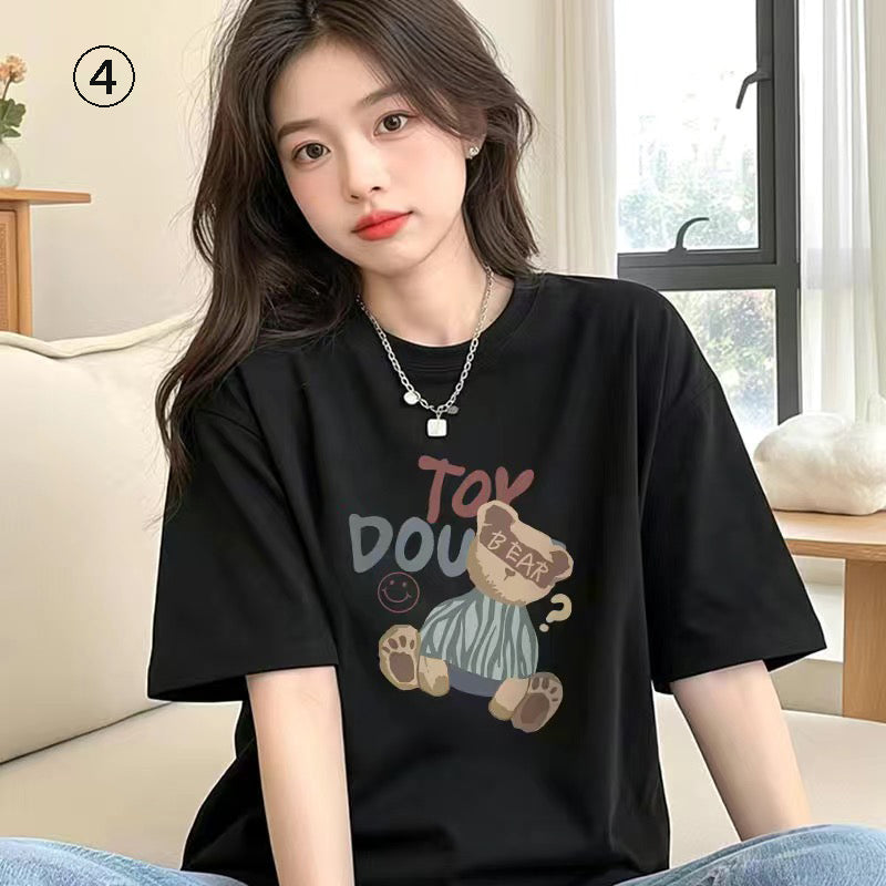キャラクターシリーズ キティプリント×半袖  綿素材 キュートデザイン ユニセックス Tシャツ