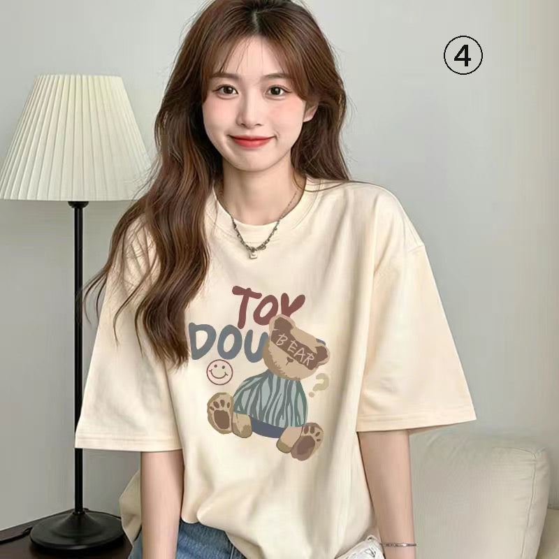 キャラクターシリーズ キティプリント×半袖  綿素材 キュートデザイン ユニセックス Tシャツ