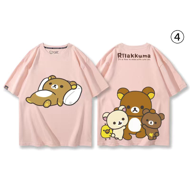 キャラクターシリーズ クマプリント×半袖 綿素材 キュートデザイン ユニセックス Tシャツ