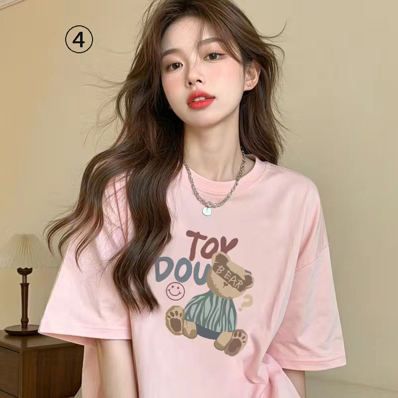 キャラクターシリーズ キティプリント×半袖  綿素材 キュートデザイン ユニセックス Tシャツ