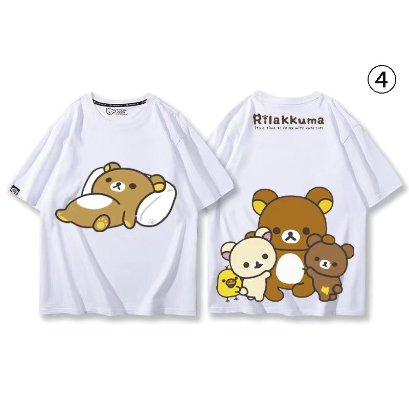 キャラクターシリーズ クマプリント×半袖 綿素材 キュートデザイン ユニセックス Tシャツ