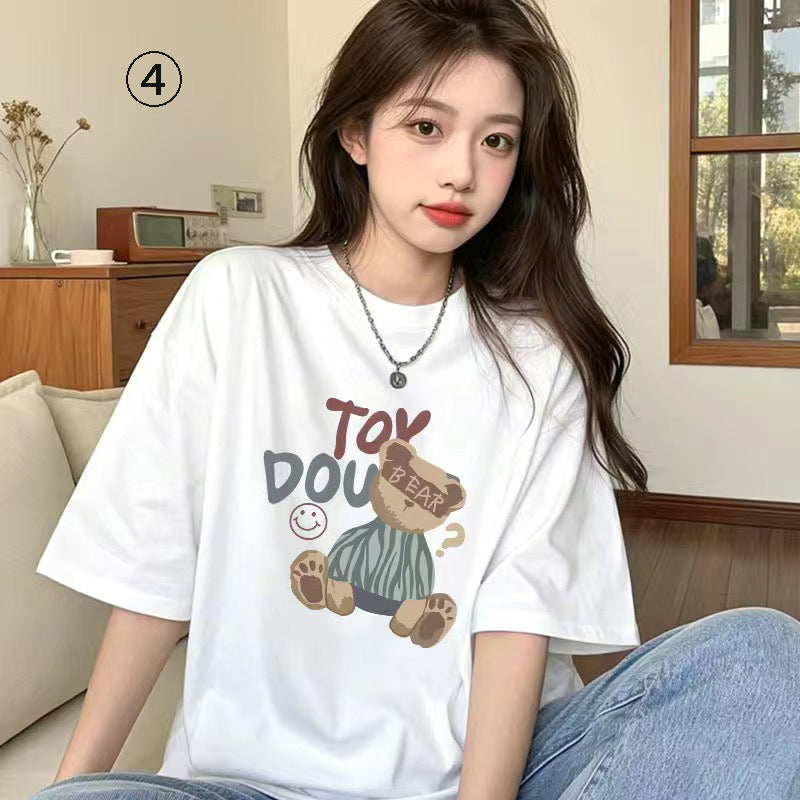キャラクターシリーズ キティプリント×半袖  綿素材 キュートデザイン ユニセックス Tシャツ