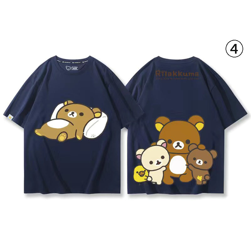キャラクターシリーズ クマプリント×半袖 綿素材 キュートデザイン ユニセックス Tシャツ