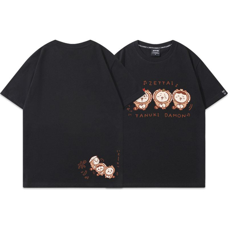 可愛いキャラ ゆるかわ トップス たぬき ユニセックス 半袖Ｔシャツ