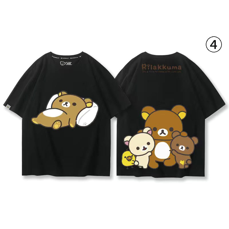 キャラクターシリーズ クマプリント×半袖 綿素材 キュートデザイン ユニセックス Tシャツ