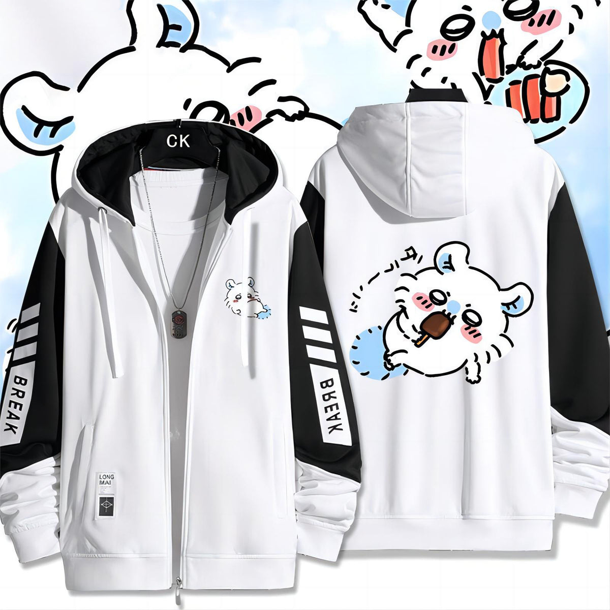 可愛いキャラ ゆるかわ ジャケット 食いしん坊 ユニセックス プリント カジュアル アウター