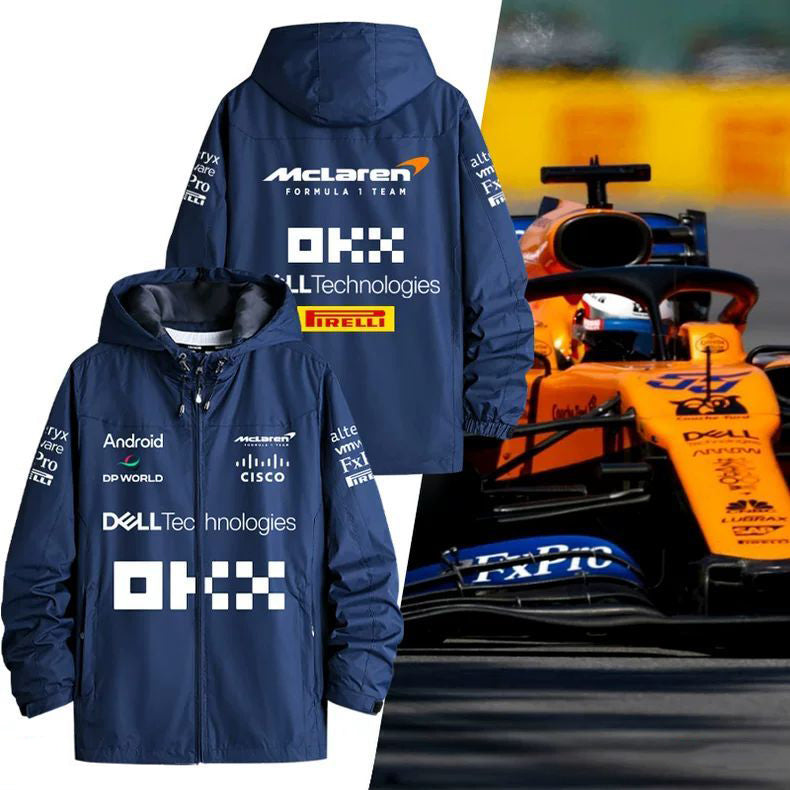 バイカースタイル アウター F1チーム風ロゴプリント メンズ 防風 防寒 レーシングジャケット