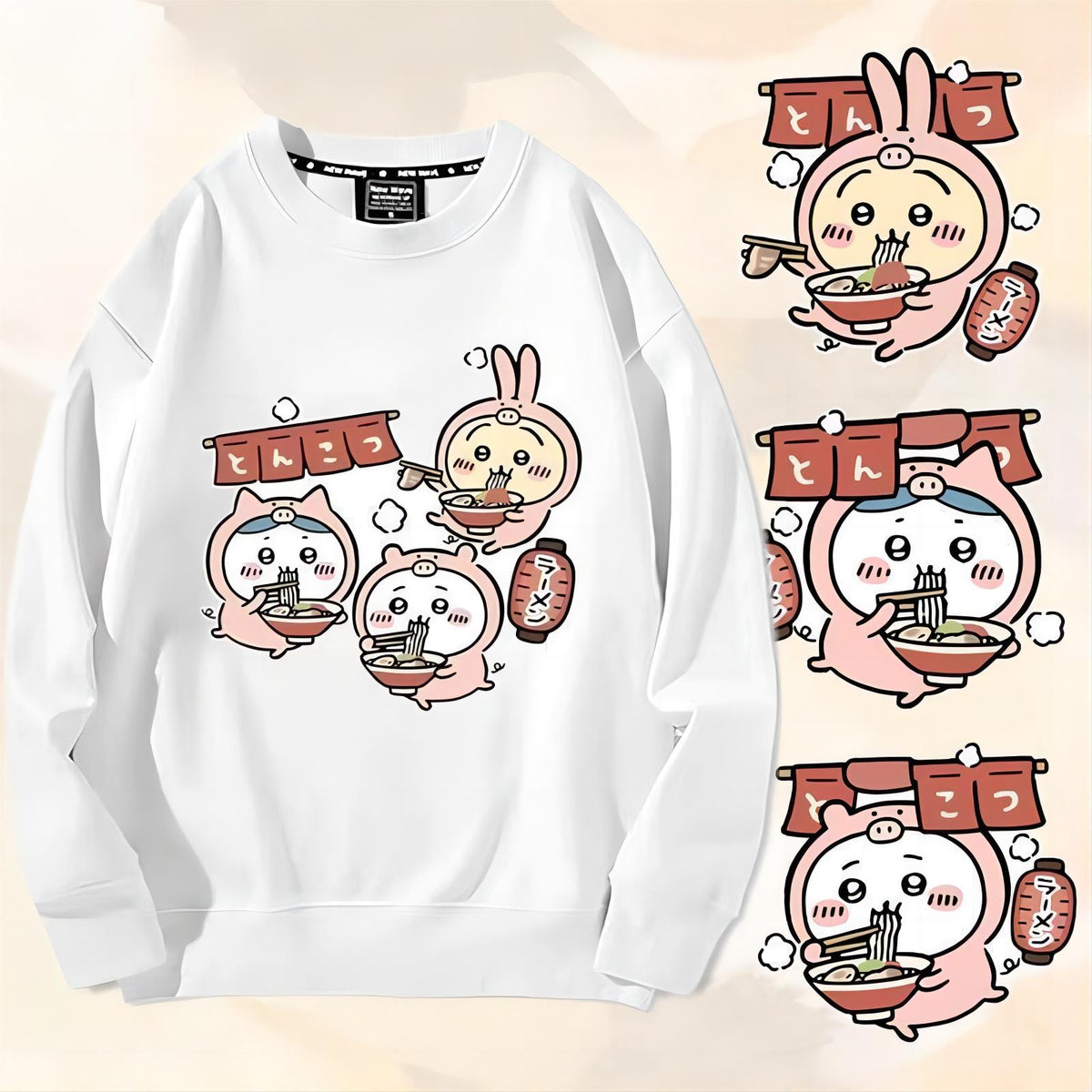 可愛いキャラ ゆるかわ トップス とんこつラーメン ユニセックス 長袖 スウェット