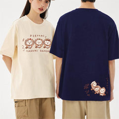 可愛いキャラ ゆるかわ トップス たぬき ユニセックス 半袖Ｔシャツ