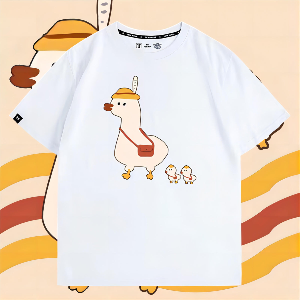 可愛いキャラ LUCKY DUCK アヒルさんトップス ユニセックス 半袖Ｔシャツ
