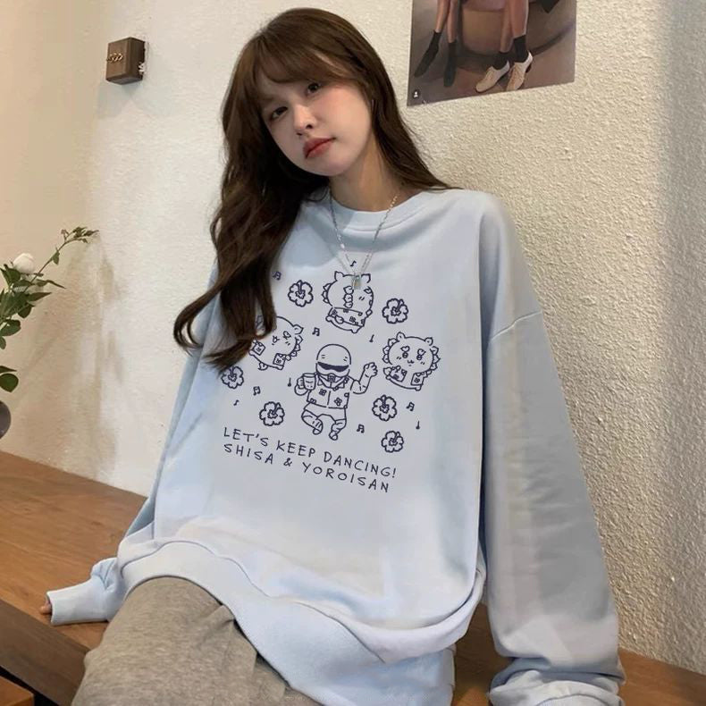 可愛いキャラ ゆるかわ トップス 踊り ユニセックス 長袖 スウェット