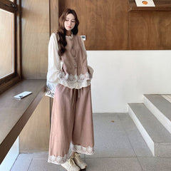 シャツ＆ベスト＆ワイドパンツ レディース セットアップ