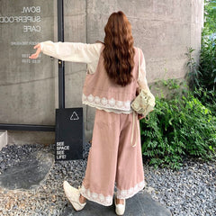 シャツ＆ベスト＆ワイドパンツ レディース セットアップ