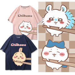 可愛いキャラ ゆるかわ トップス 箸で挟まれる ユニセックス 半袖Ｔシャツ