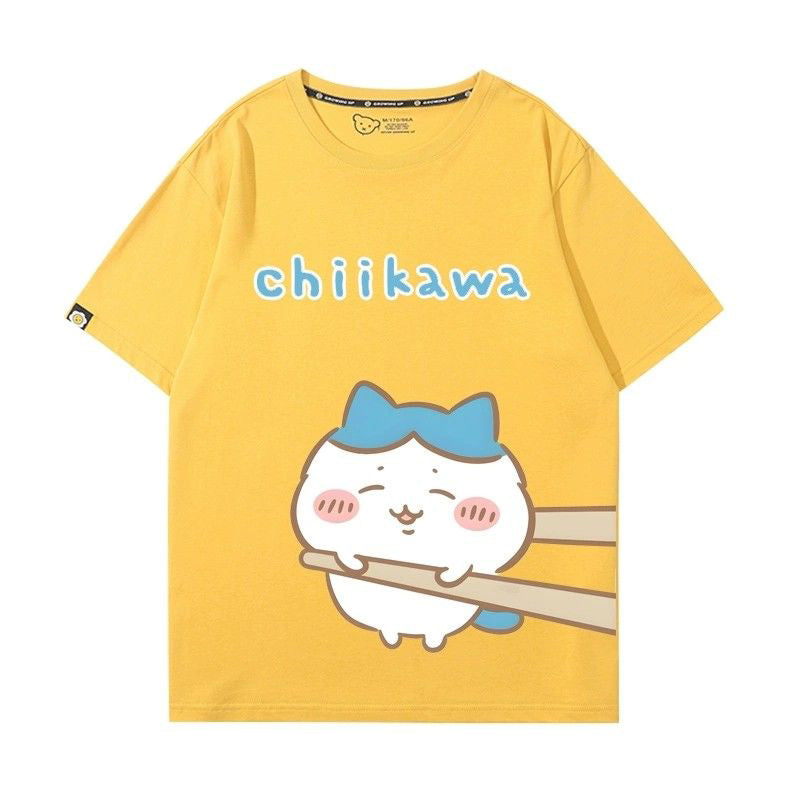 ちいかわシリーズ トップス 箸で挟まれる ハチワレ ユニセックス 半袖Ｔシャツ