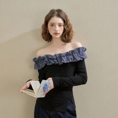 オフショルダー スリムフィット 長袖 レディース トップス