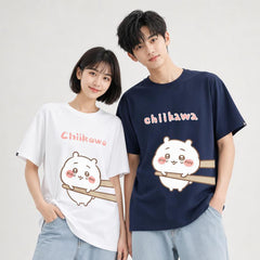 可愛いキャラ ゆるかわ トップス 箸で挟まれる ユニセックス 半袖Ｔシャツ