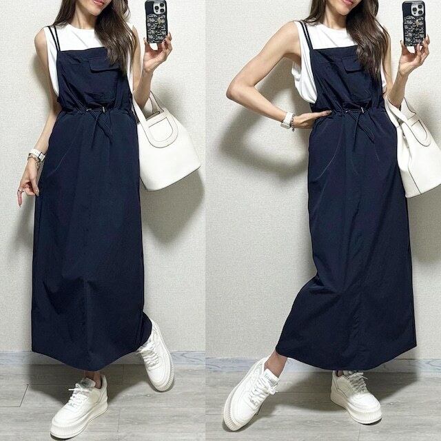 絶対欲しい カジュアル 無地 スリット ノースリーブ キャミワンピース 大人カジュアル fashion ootd 夏コーデ ファッション coordinateコーディネート 夏服 カジュアルコーデ 今日のコーデ 大人コーデ レディース