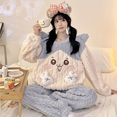可愛いキャラ ゆるかわ パジャマ 裏フリース 暖かい 防寒 レディース セットアップ