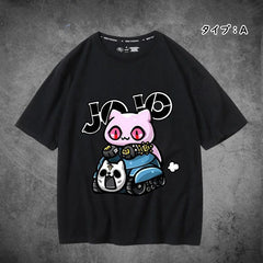 スタンド使い イラスト トップス キラー・クイーン 可愛いキャット ユニセックス 半袖 Ｔシャツ
