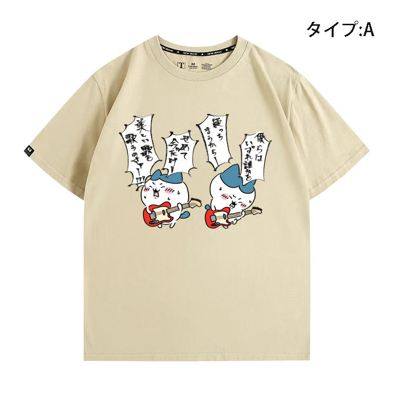 可愛いキャラ ゆるかわ トップス ギタリスト ユニセックス 半袖Ｔシャツ