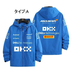 バイカースタイル アウター F1チーム風ロゴプリント メンズ 防風 防寒 レーシングジャケット