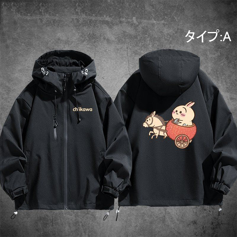 可愛いキャラ ゆるかわ ジャケット ライチ 防風 防寒 ユニセックス プリント カジュアル アウター