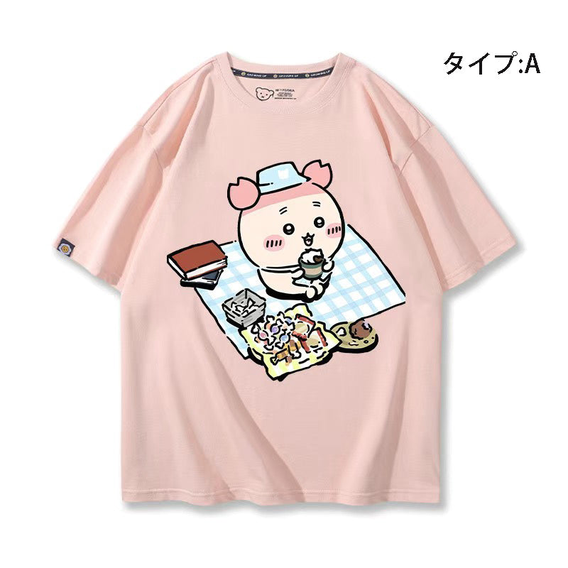可愛いキャラ ゆるかわ トップス 野外食事会 ユニセックス 半袖Ｔシャツ
