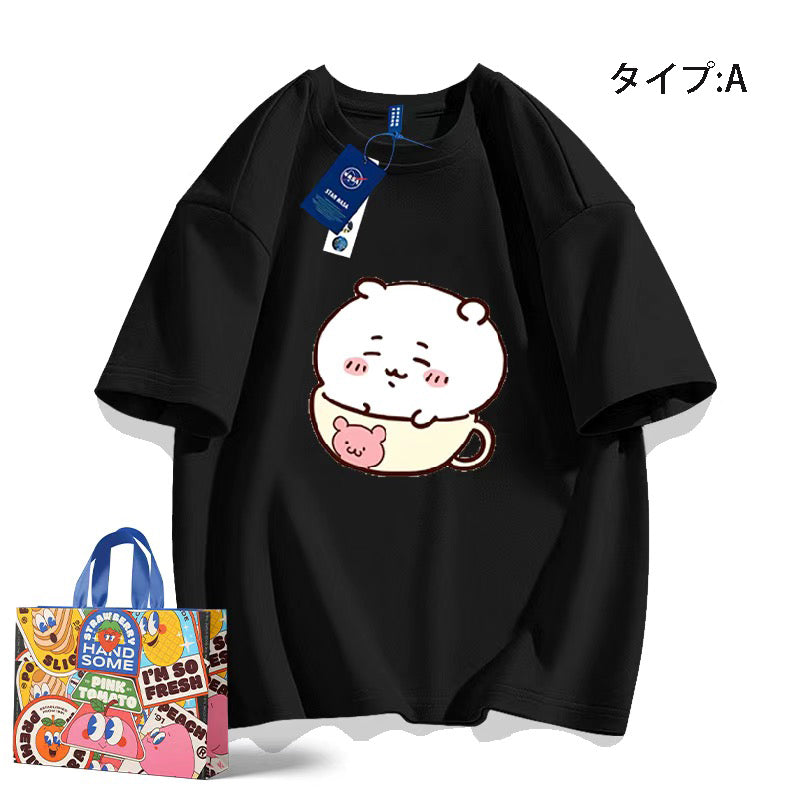 可愛いキャラ ゆるかわ トップス カップ ユニセックス 半袖Ｔシャツ