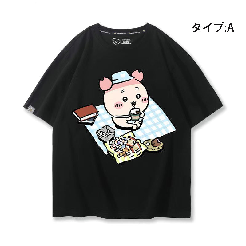 可愛いキャラ ゆるかわ トップス 野外食事会 ユニセックス 半袖Ｔシャツ