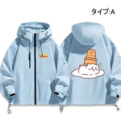 可愛いキャラ ゆるかわ ジャケット マック 防風 防寒 ユニセックス プリント カジュアル アウター