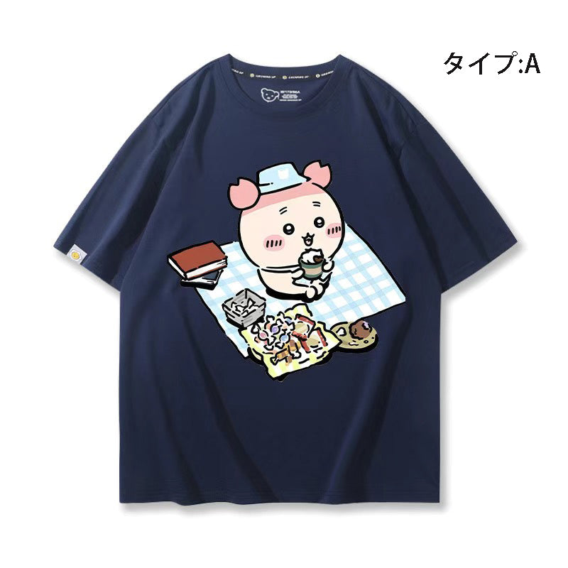 可愛いキャラ ゆるかわ トップス 野外食事会 ユニセックス 半袖Ｔシャツ