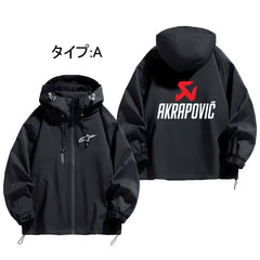 バイカースタイル レーシングロゴ風 フード付き メンズ 防風 防寒 ジャケット