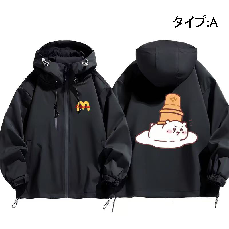 可愛いキャラ ゆるかわ ジャケット マック 防風 防寒 ユニセックス プリント カジュアル アウター