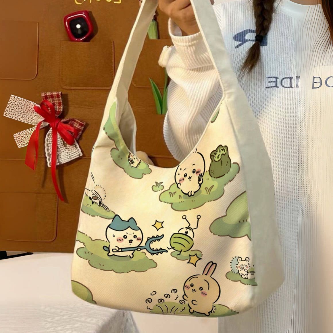可愛いキャラ ゆるかわ マグネットボタン バッグ キャンバス トートバッグ