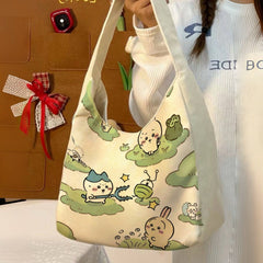 可愛いキャラ ゆるかわ マグネットボタン バッグ キャンバス トートバッグ