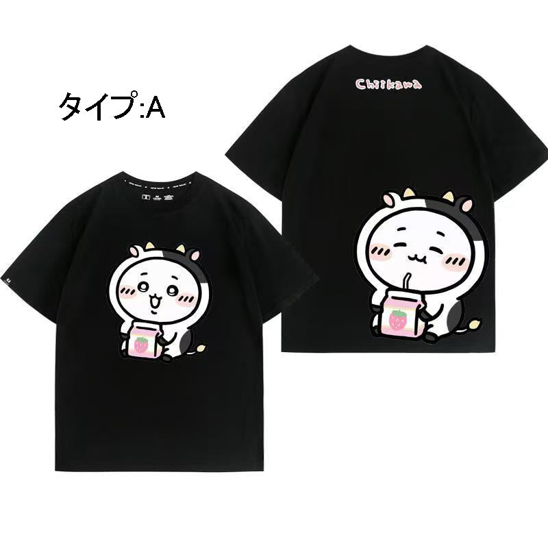 可愛いキャラ ゆるかわ トップス 牛乳 ユニセックス 半袖Ｔシャツ