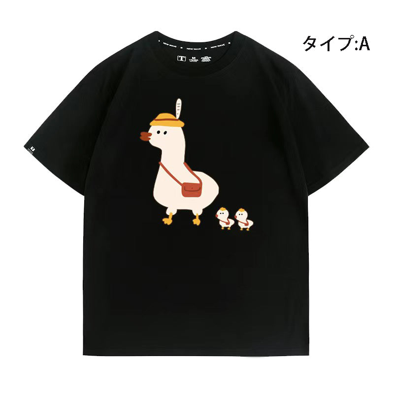 可愛いキャラクター LUCKY DUCK アヒルさんトップス ユニセックス 半袖Ｔシャツ