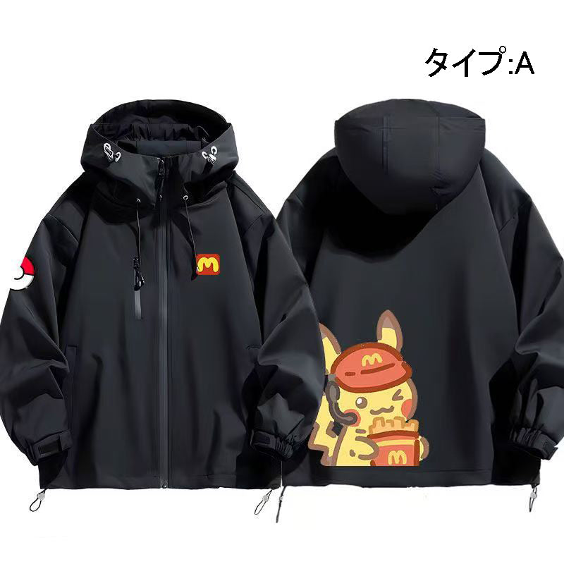 可愛いキャラ ゆるかわ ジャケット マクドの店員 防風 防寒 ユニセックス プリント カジュアル アウター