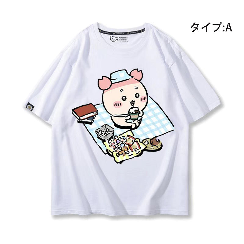 可愛いキャラ ゆるかわ トップス 野外食事会 ユニセックス 半袖Ｔシャツ