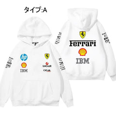 バイカースタイル F1チーム風 レーシングデザイン ユニセックス 長袖 パーカー