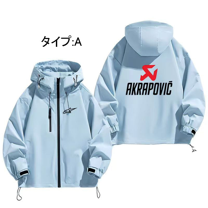 バイカースタイル レーシングロゴ風 フード付き メンズ 防風 防寒 ジャケット